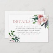 Dusty Rose Blush Floral Hochzeitsempfehlung Detail Begleitkarte (Vorne/Hinten)