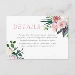 Dusty Rose Blush Floral Hochzeitsempfehlung Detail Begleitkarte
