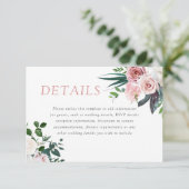 Dusty Rose Blush Floral Hochzeitsempfehlung Detail Begleitkarte (Stehend Vorderseite)