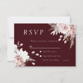 Dusty Rose Blush Floral Wedding Deep Burgundy RSVP Karte (Vorderseite)