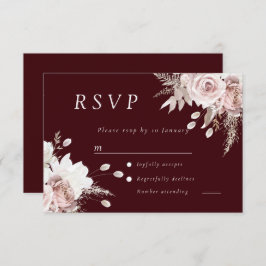 Dusty Rose Blush Floral Wedding Deep Burgundy RSVP Karte