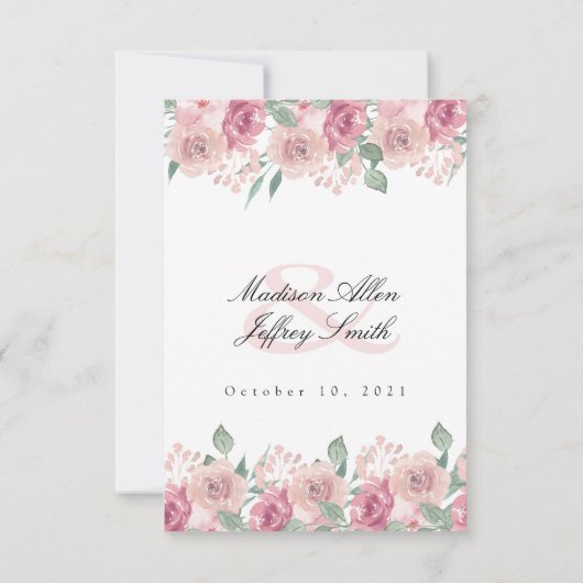 Dusty Rose Blush Floral Wedding RSVP Karte (Rückseite)