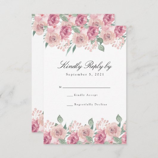 Dusty Rose Blush Floral Wedding RSVP Karte (Vorne/Hinten)