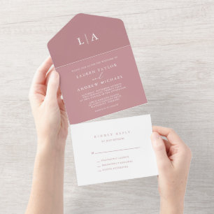 Dusty Rose Blush Minimalistisch Hochzeit All In One Einladung