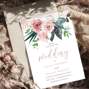 Dusty Rose Blush Pink Bloral Hochzeit Einladung