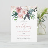 Dusty Rose Blush Pink Bloral Hochzeit Einladung (Stehend Vorderseite)