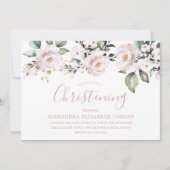 Dusty Rose Blush Pink Blume Christening Taufe Einladung (Vorderseite)