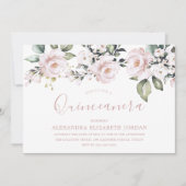 Dusty Rose Blush Pink Blume Quinceanera Party Einladung (Vorderseite)