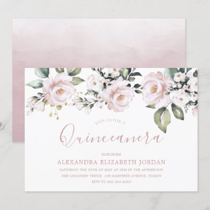 Dusty Rose Blush Pink Blume Quinceanera Party Einladung