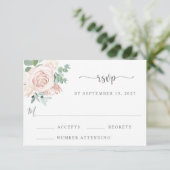 Dusty Rose Blush Pink Eukalyptus Grüne Hochzeit RSVP Karte (Stehend Vorderseite)