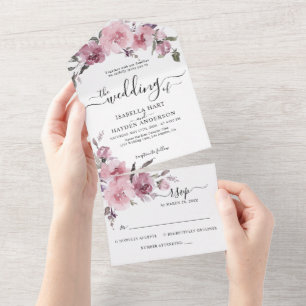 Dusty Rose Blush Pink Floral Blume Hochzeit RSVP All In One Einladung