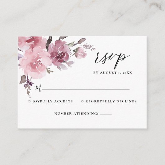 Dusty Rose Blush Pink Mauve Floral Wedding RSVP Begleitkarte (Vorderseite)