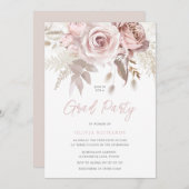Dusty Rose Blush Pink Roses Grad Party Abschluss Einladung (Vorne/Hinten)