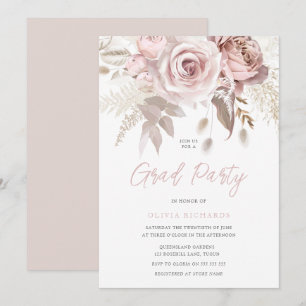 Dusty Rose Blush Pink Roses Grad Party Abschluss Einladung