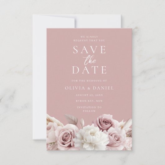 Dusty Rose & Blush Rose Elegante Hochzeit Save The Date (Vorderseite)