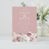 Dusty Rose & Blush Rose Elegante Hochzeit Save The Date (Stehend Vorderseite)