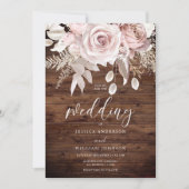 Dusty Rose & Blush Rustikale Hochzeit Einladung (Vorderseite)