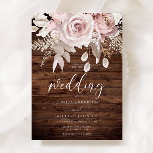 Dusty Rose & Blush Rustikale Hochzeit Einladung