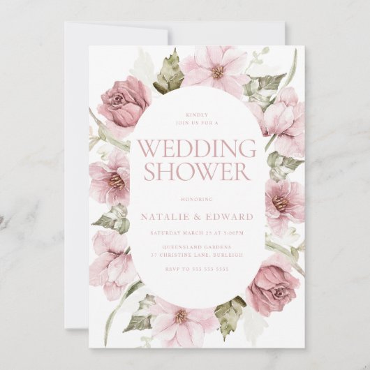 Dusty Rose, Blush & Sage Wasserfarbe Polterabend Einladung (Vorderseite)