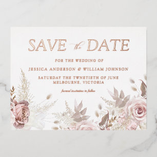 Dusty Rose Blush Wedding Save the Date Rose Gold Folie Einladungspostkarte