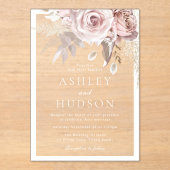 Dusty Rose & Blush Wedding White Border Acryleinladungen (Vorderseite)