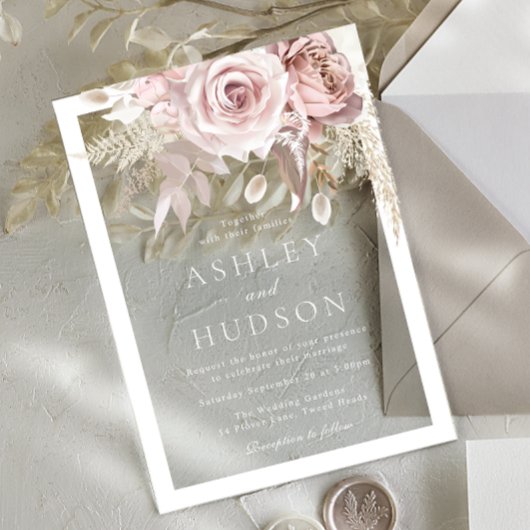 Dusty Rose & Blush Wedding White Border Acryleinladungen