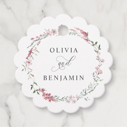 Dusty Rose Blush Wildblumen Gastgeschenk Hochzeit Geschenkanhänger (Vorderseite)