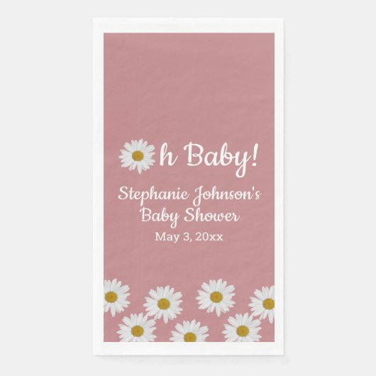 Dusty Rose Bohemisch Daisies Oh Baby Shower Serviette (Vorderseite)