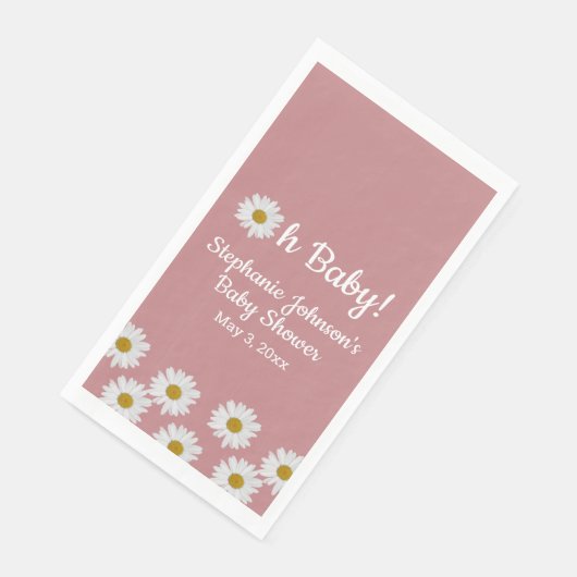 Dusty Rose Bohemisch Daisies Oh Baby Shower Serviette (Ecke)