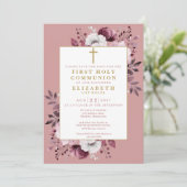 Dusty Rose Boho Floral Erste Heilige Kommune Save The Date (Stehend Vorderseite)