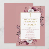 Dusty Rose Boho Floral Erste Heilige Kommune Save The Date (Vorne/Hinten)