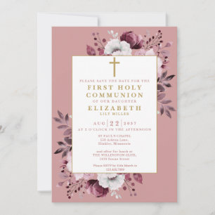 Dusty Rose Boho Floral  Erste heilige Kommunion  Save The Date