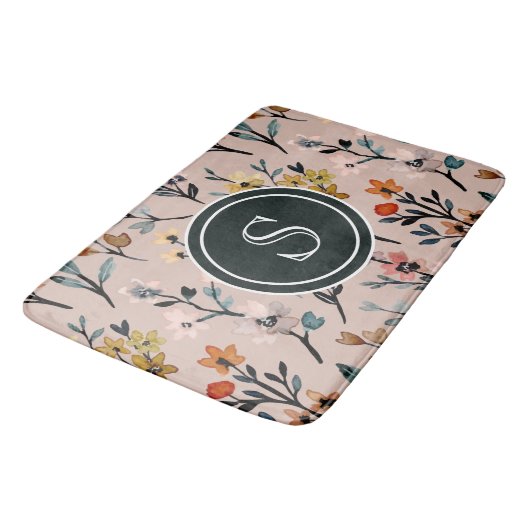 Dusty Rose Boho Floral Wasserfarbe Custom Badematte (Schrägansicht)
