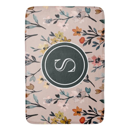 Dusty Rose Boho Floral Wasserfarbe Custom Badematte (Vorderseite Vertikal)