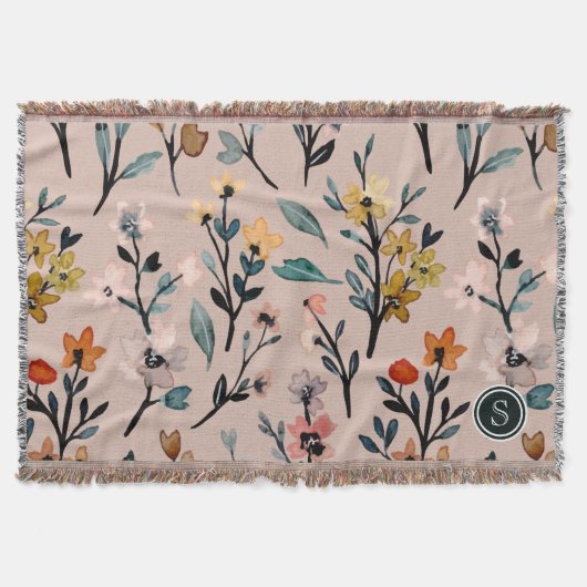 Dusty Rose Boho Floral Wasserfarbe Custom Decke (Vorderseite)