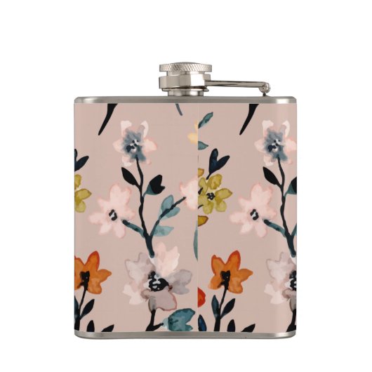 Dusty Rose Boho Floral Wasserfarbe Custom Flachmann (Rückseite)