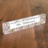 Dusty Rose Boho Floral Wasserfarbe Custom Namensplakette (Seite)