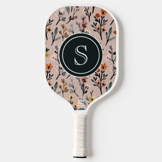 Dusty Rose Boho Floral Wasserfarbe Custom Pickleball Schläger (Rückseite)
