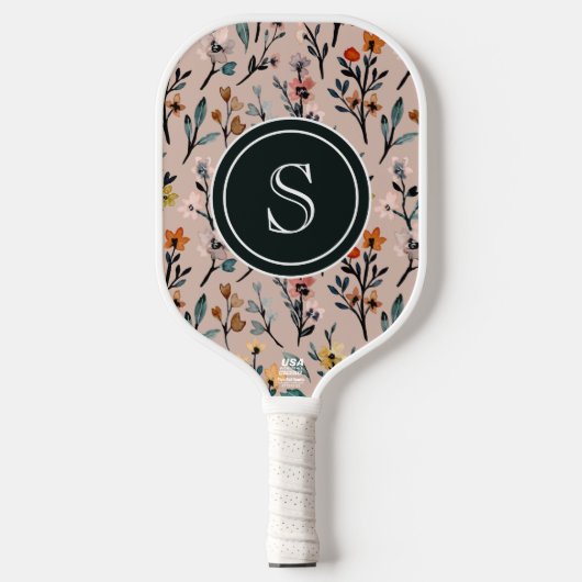 Dusty Rose Boho Floral Wasserfarbe Custom Pickleball Schläger (Vorderseite)