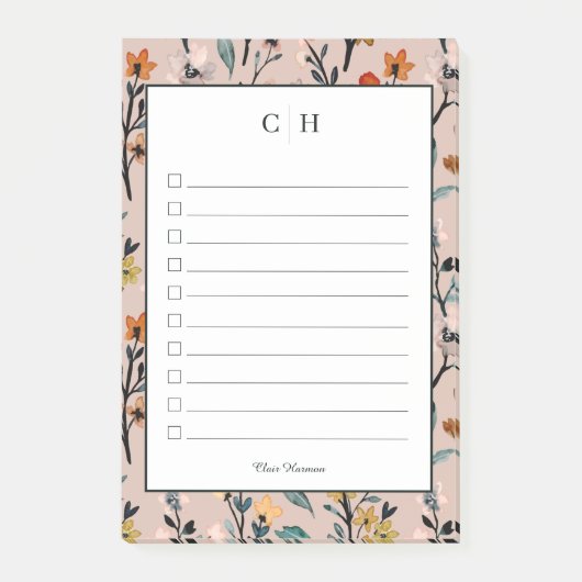 Dusty Rose Boho Floral Wasserfarbe Custom Post-it Klebezettel (Vorderseite)