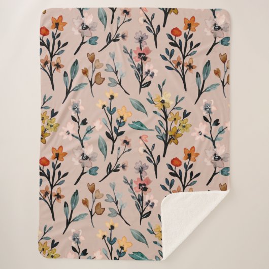 Dusty Rose Boho Floral Wasserfarbe Custom Sherpadecke (Vorderseite)