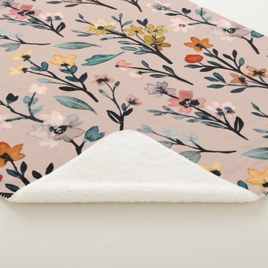 Dusty Rose Boho Floral Wasserfarbe Custom Sherpadecke (3/4)