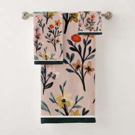 Dusty Rose Boho Floral Watercolor Badhandtuch Set
