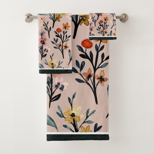 Dusty Rose Boho Floral Watercolor Badhandtuch Set (Insitu)