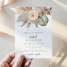 Dusty Rose Boho Pampas Grass Hochzeitseinladung