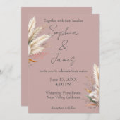 Dusty Rose Boho Pampas Grass Wedding Einladung (Vorne/Hinten)