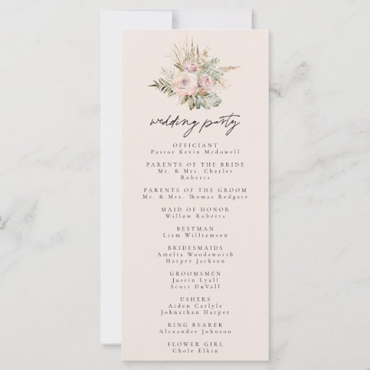 Dusty Rose Boho Pampas Grass Zeremonie Programm (Rückseite)