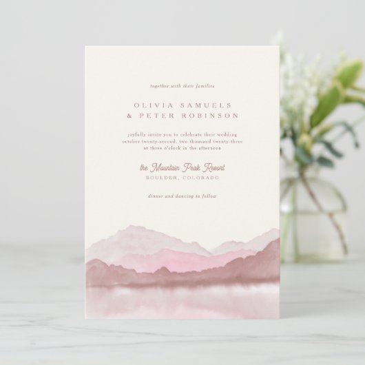 Dusty Rose Boho Wasserfarbe Foto Hochzeit Einladung (Stehend Vorderseite)