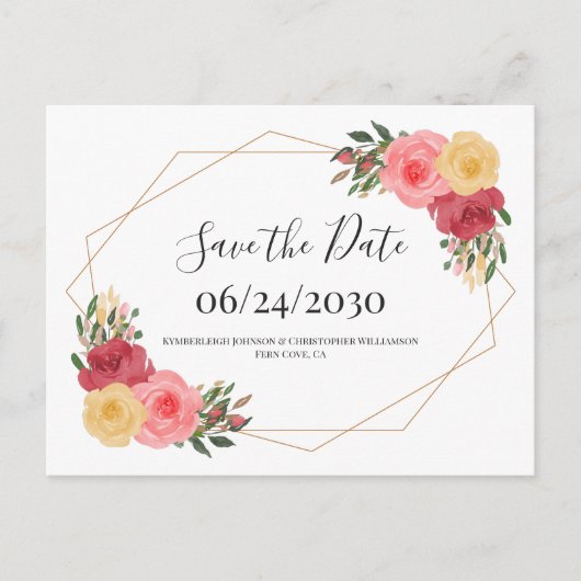 Dusty Rose Boho Wasserfarbe Save the Date Postkarte (Vorderseite)