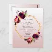 Dusty Rose Bordeaux Blumen Einladung Hochzeit Postkarte (Vorne/Hinten)